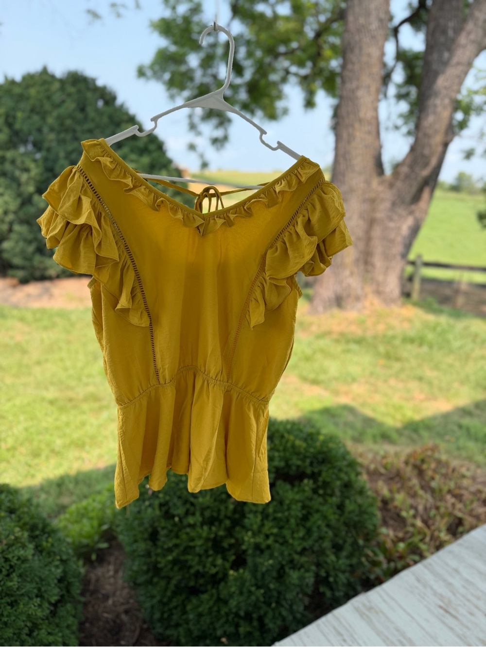 ODDY Mustard Yellow Ruffle Peplum Blouse